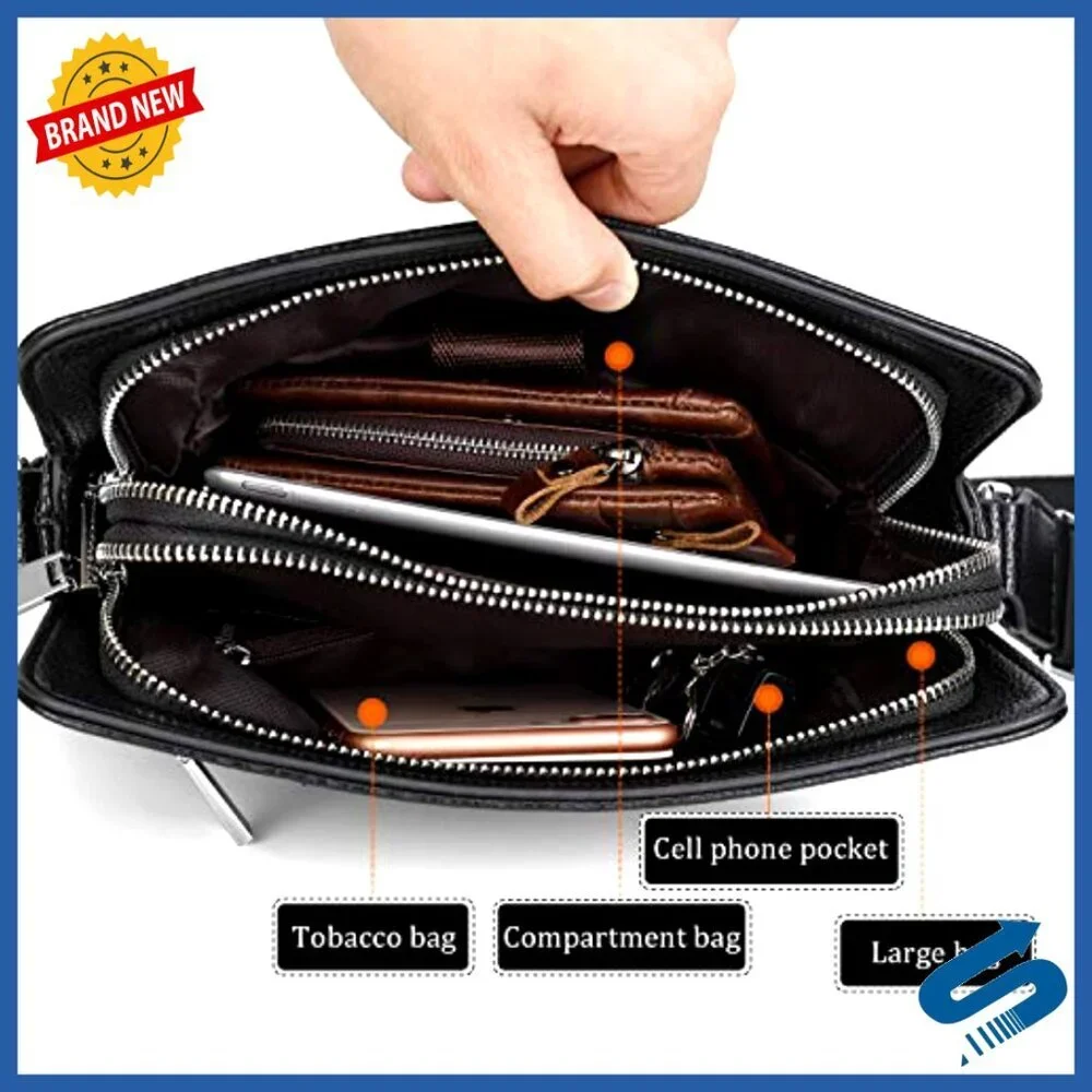 Leather Messenger Bag for Men with Adjustable Strap, Large Capacity for iPad
